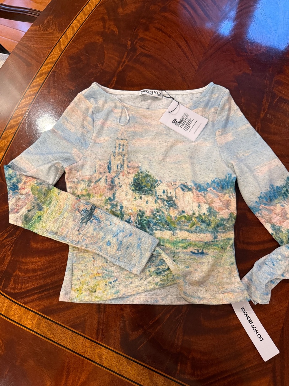 Princess Polly Women Blue Scenic Print Long Sleeve Top